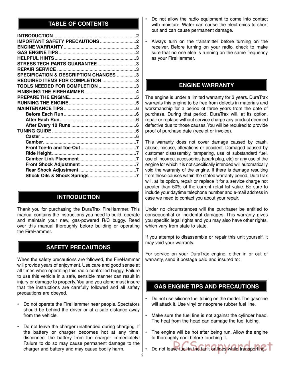 Duratrax - FireHammer Buggy - Manual - Page 2