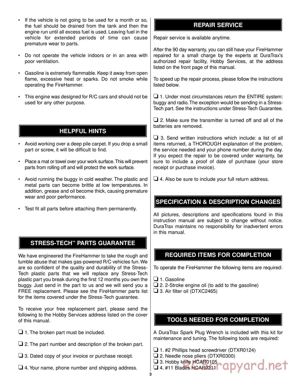 Duratrax - FireHammer Buggy - Manual - Page 3