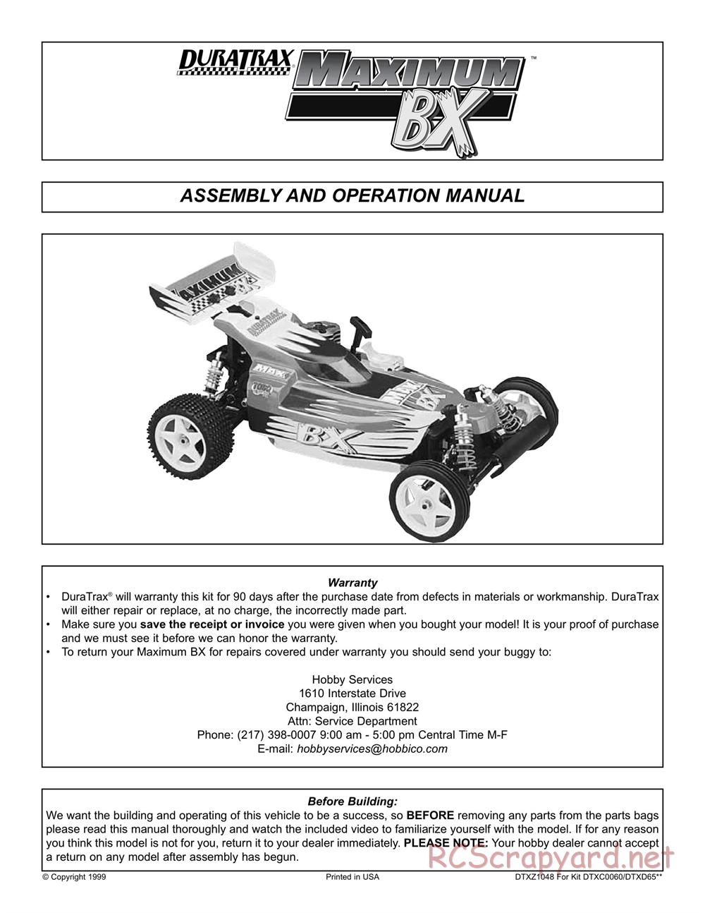 Duratrax - Maximum BX - Manual - Page 1