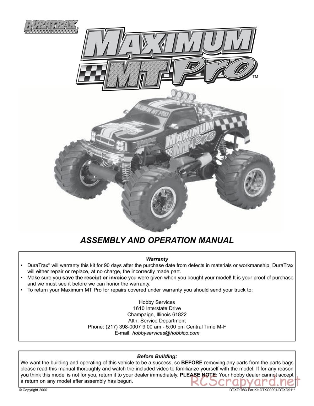 Duratrax - Maximum MT Pro - Manual - Page 1