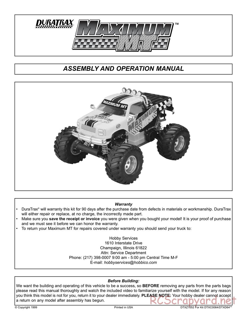 Duratrax - Maximum MT - Manual - Page 1