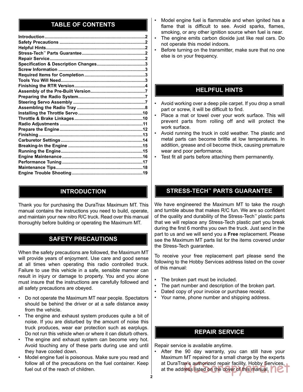 Duratrax - Maximum MT - Manual - Page 2