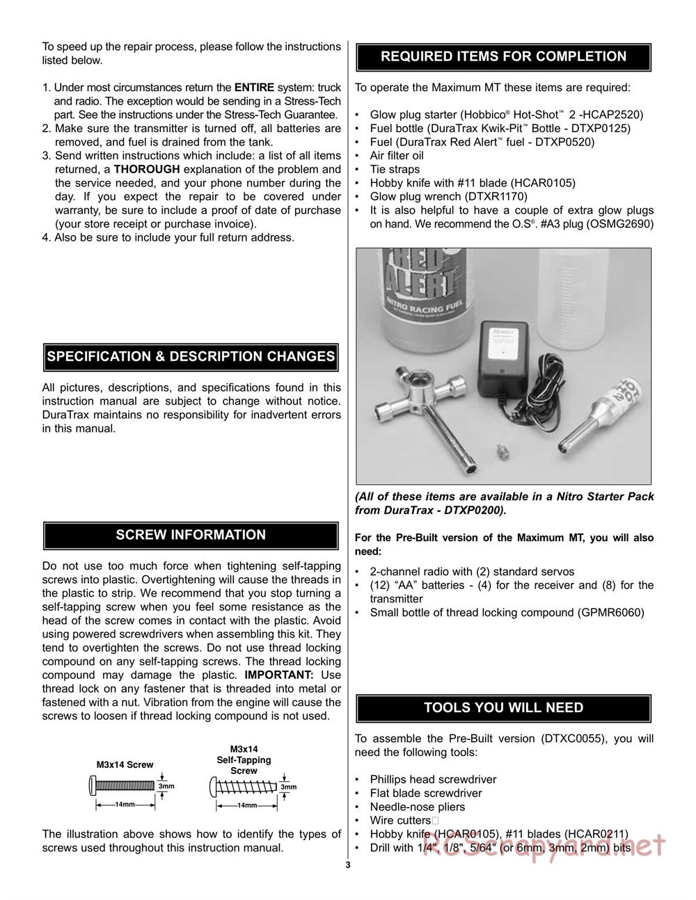 Duratrax - Maximum MT - Manual - Page 3