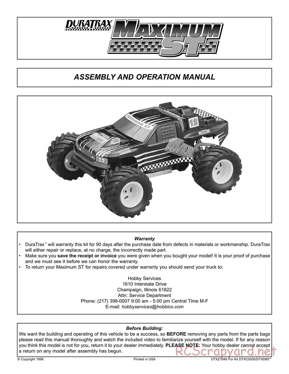 Duratrax - Maximum ST - Manual - Page 1