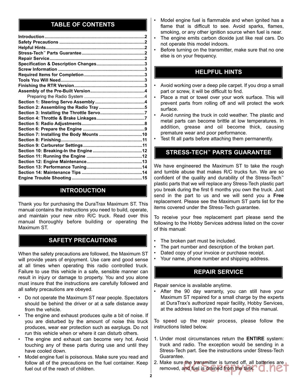 Duratrax - Maximum ST - Manual - Page 2