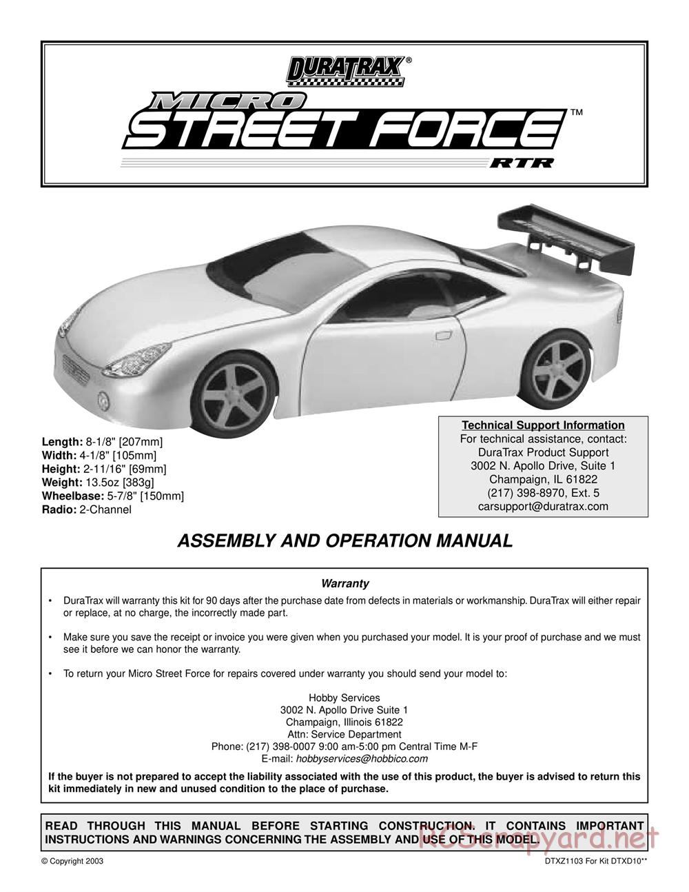 Duratrax - Micro Street Force - Manual - Page 1