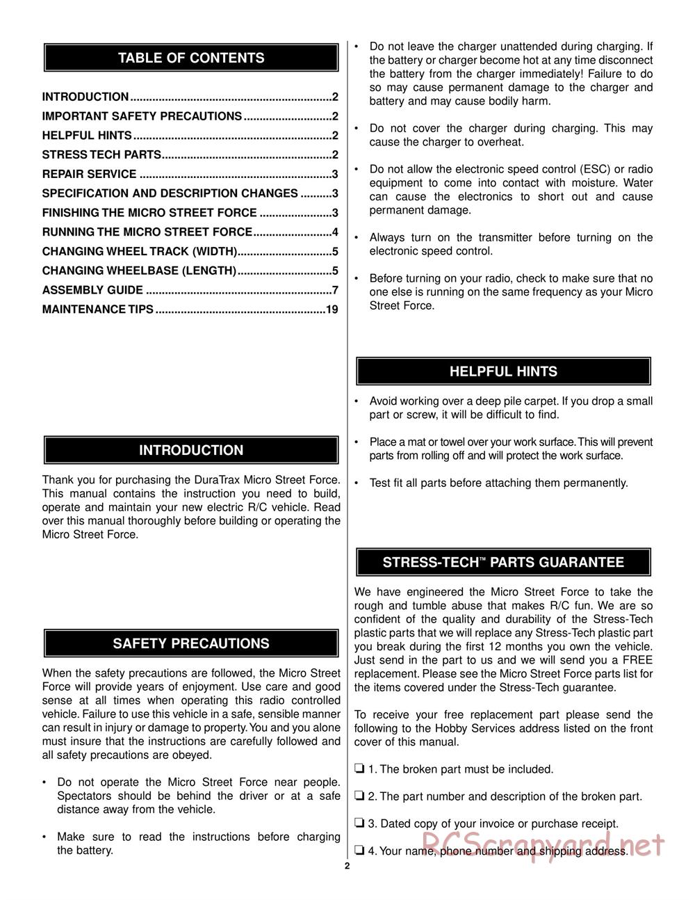 Duratrax - Micro Street Force - Manual - Page 2