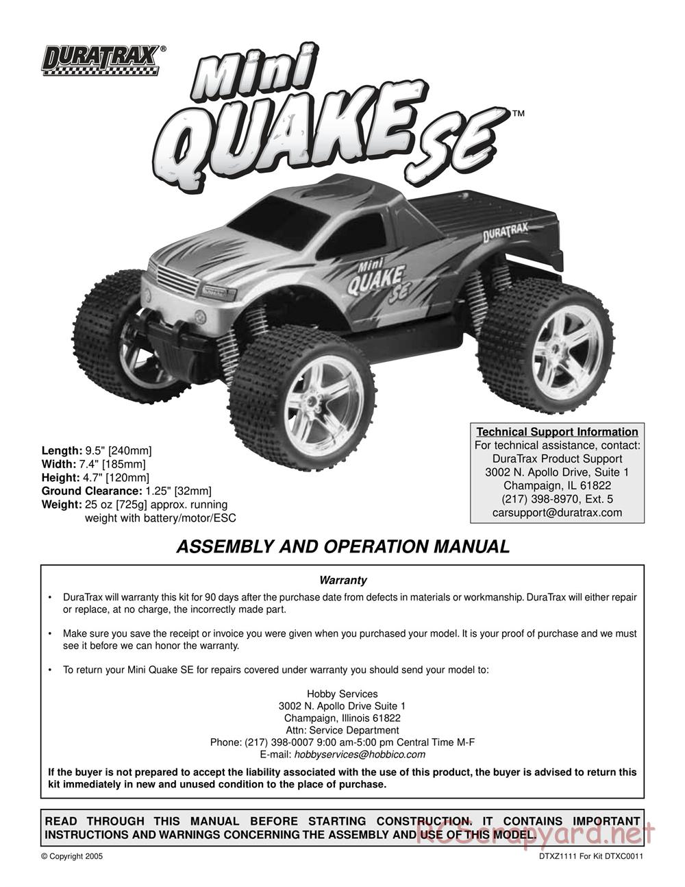 Duratrax - Mini Quake SE - Instruction Manual - DTXC0011 • RCScrapyard ...