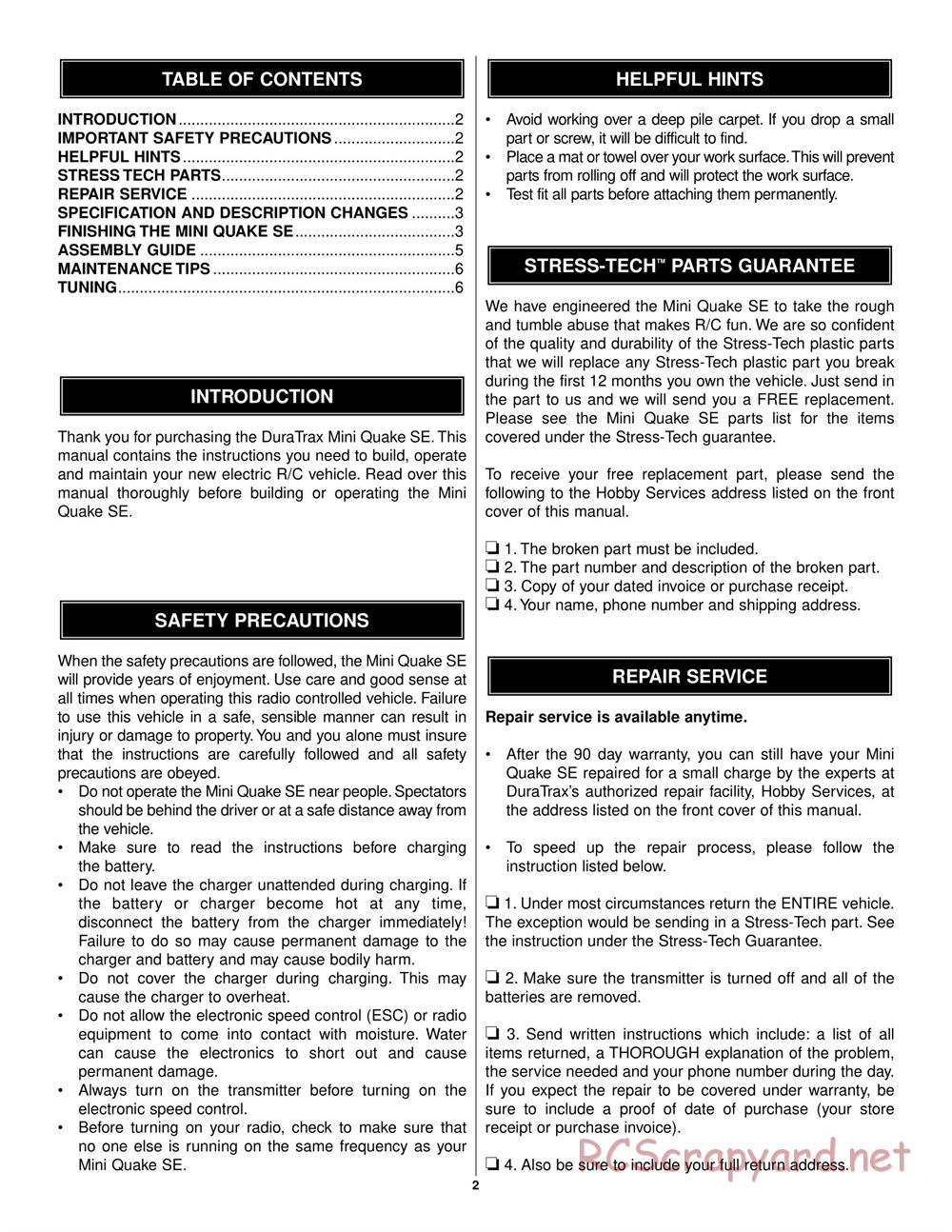 Duratrax - Mini Quake SE - Manual - Page 2