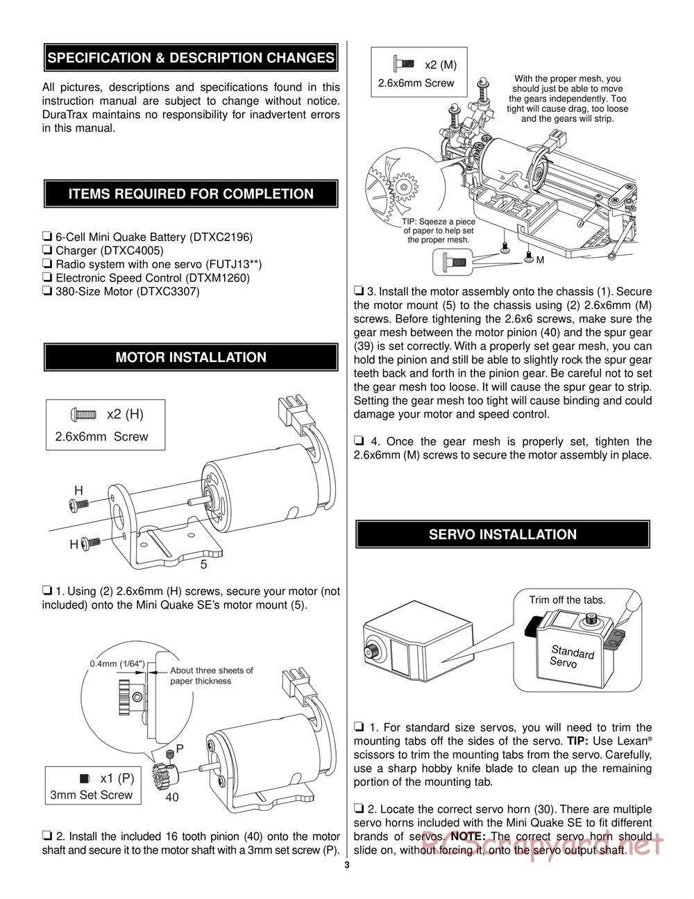 Duratrax - Mini Quake SE - Manual - Page 3