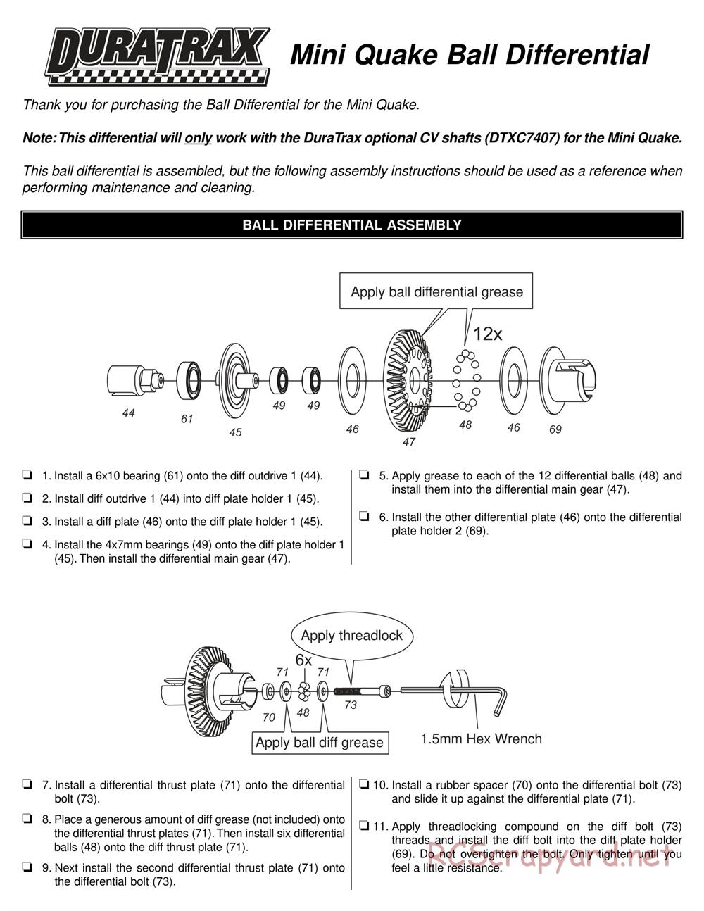 Duratrax - Mini Quake SE - Supplement 1