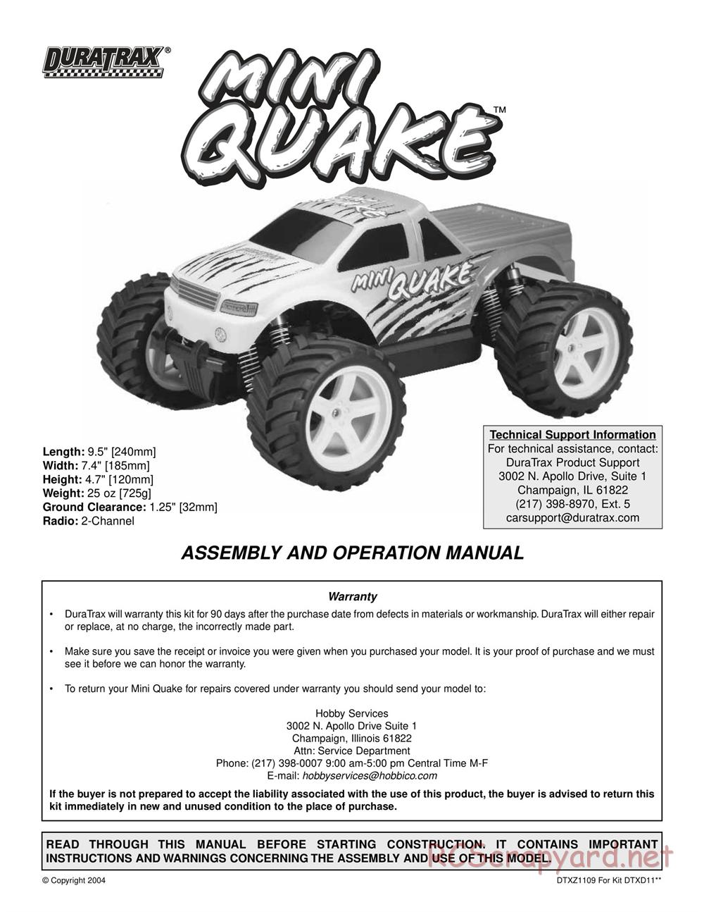 Duratrax - Mini-Quake - Instruction Manual - DTXD11** • RCScrapyard ...