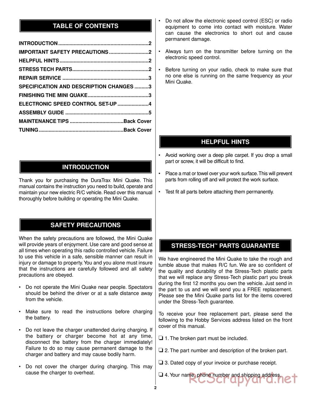 Duratrax - Mini-Quake - Manual - Page 2