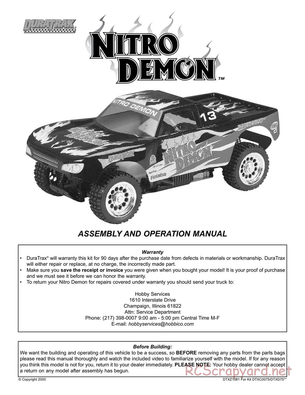 Duratrax - Nitro Demon - Instruction Manual - DTXC0075 / DTXD75 ...