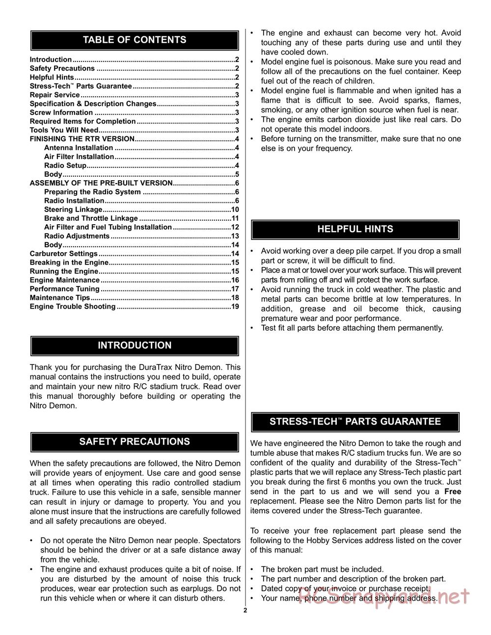 Duratrax - Nitro Demon - Manual - Page 2