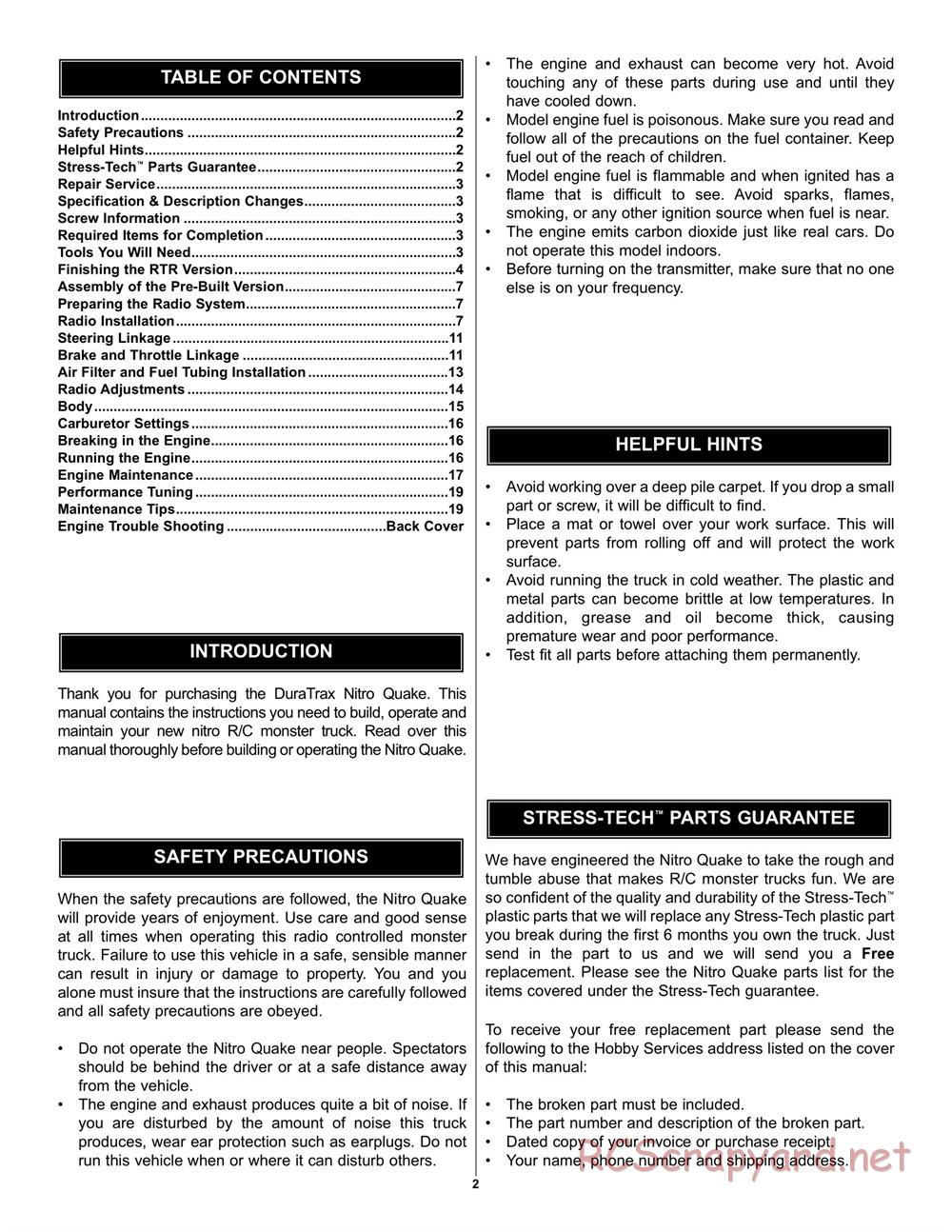 Duratrax - Nitro Quake - Manual - Page 2