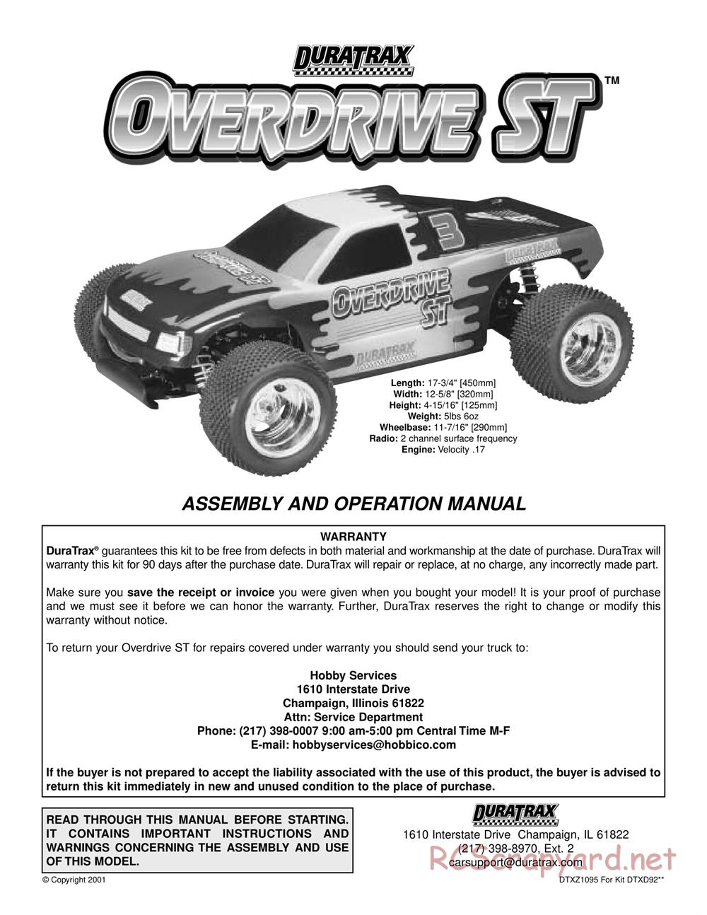 Duratrax - Overdrive ST - Manual - Page 1