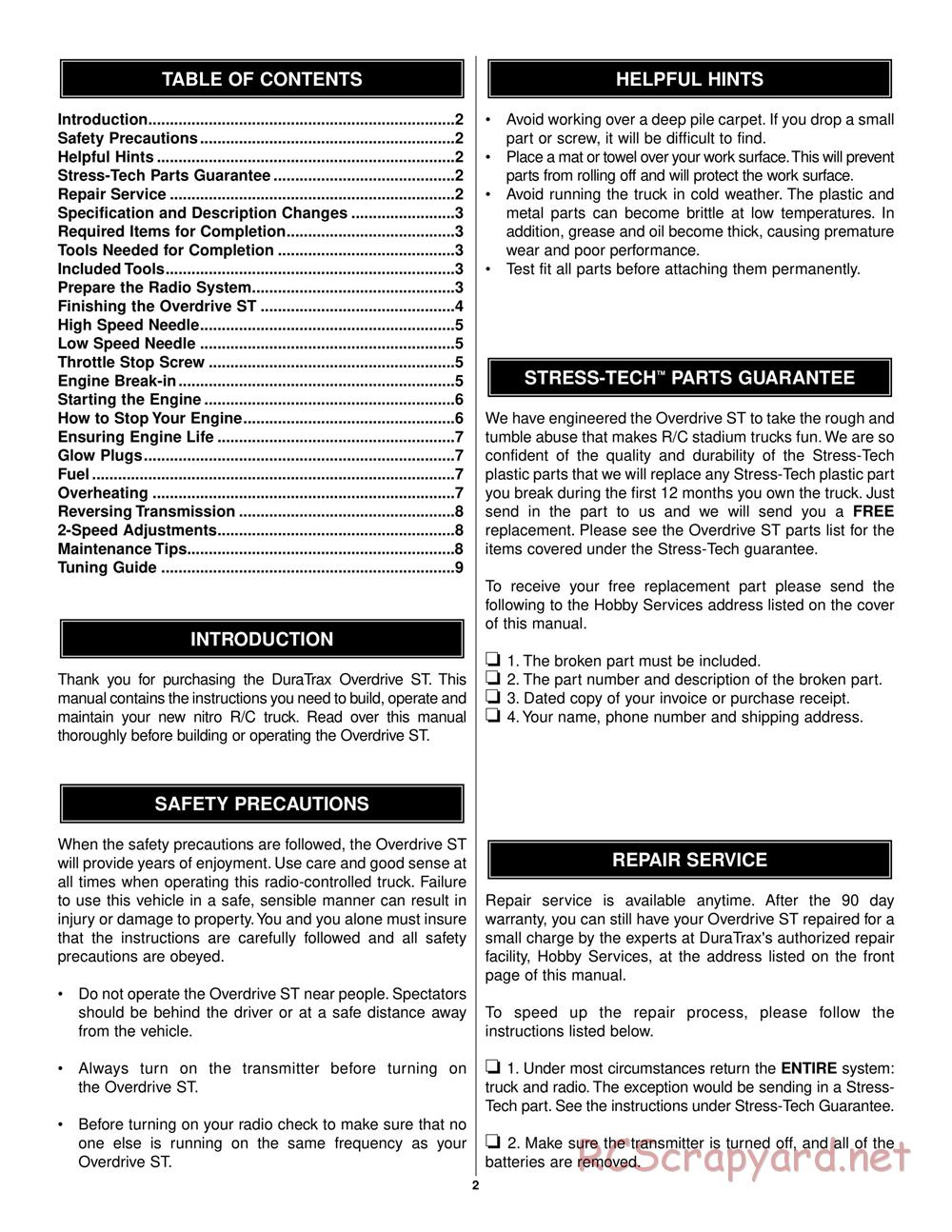 Duratrax - Overdrive ST - Manual - Page 2