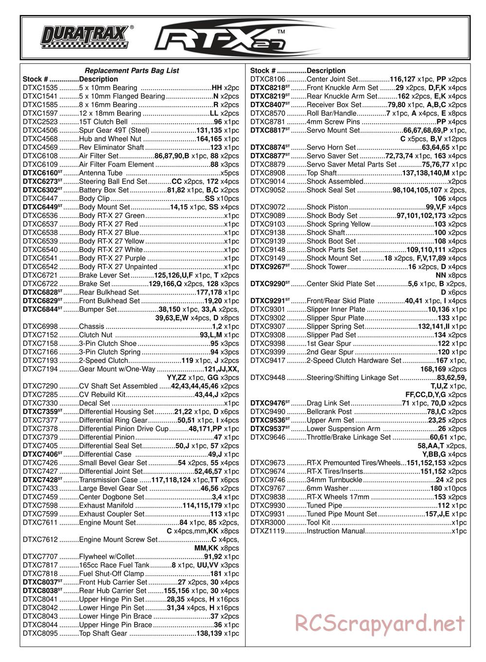 Duratrax - RT-X-27 - Exploded Views - Page 1