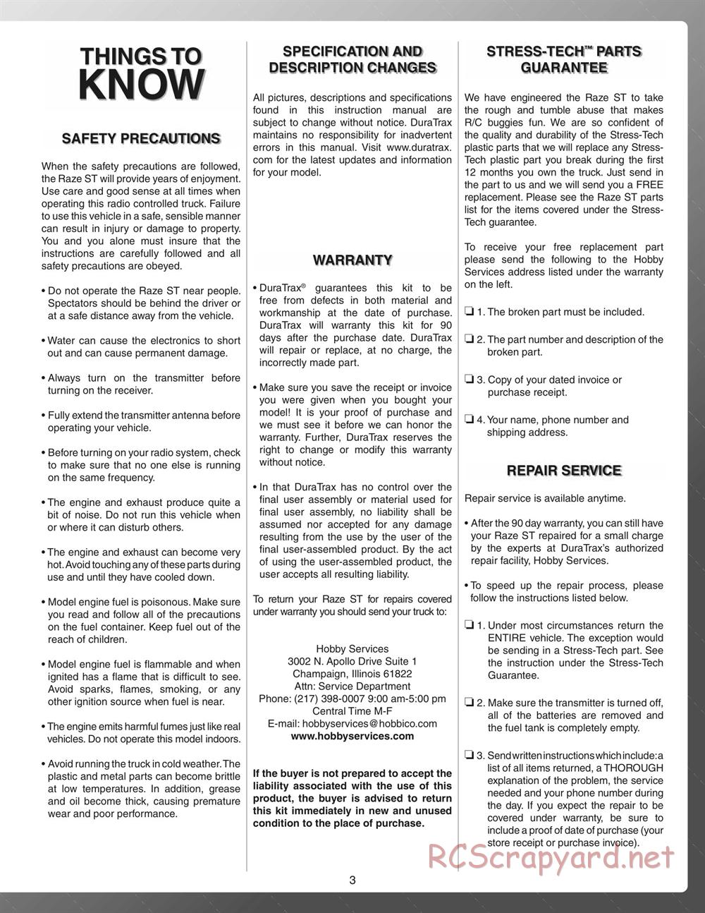 Duratrax - Raze ST - Manual - Page 3