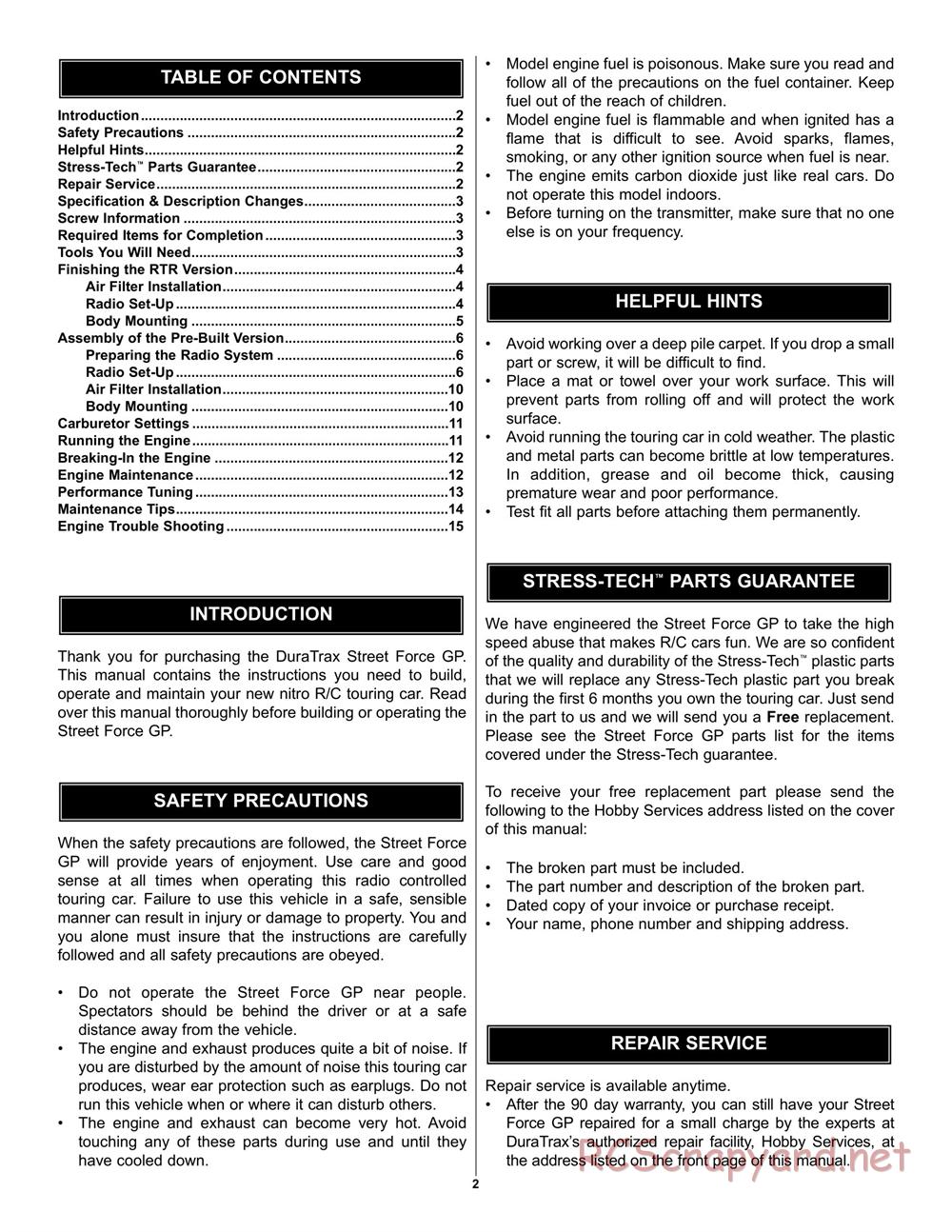 Duratrax - Street Force GP - Manual - Page 2