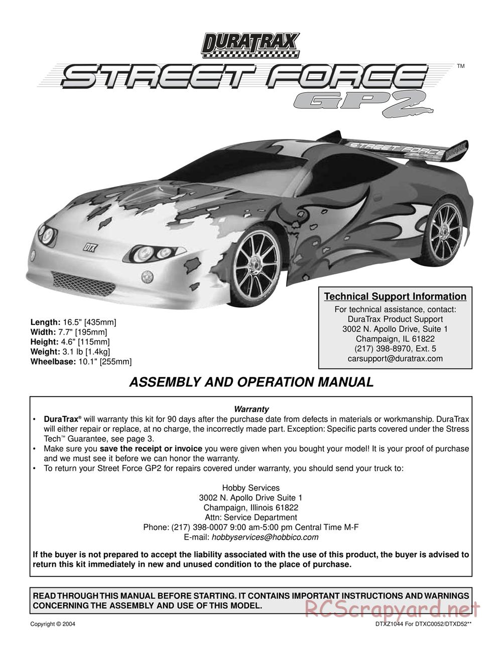 Duratrax - Street Force GP2 - Manual - Page 1