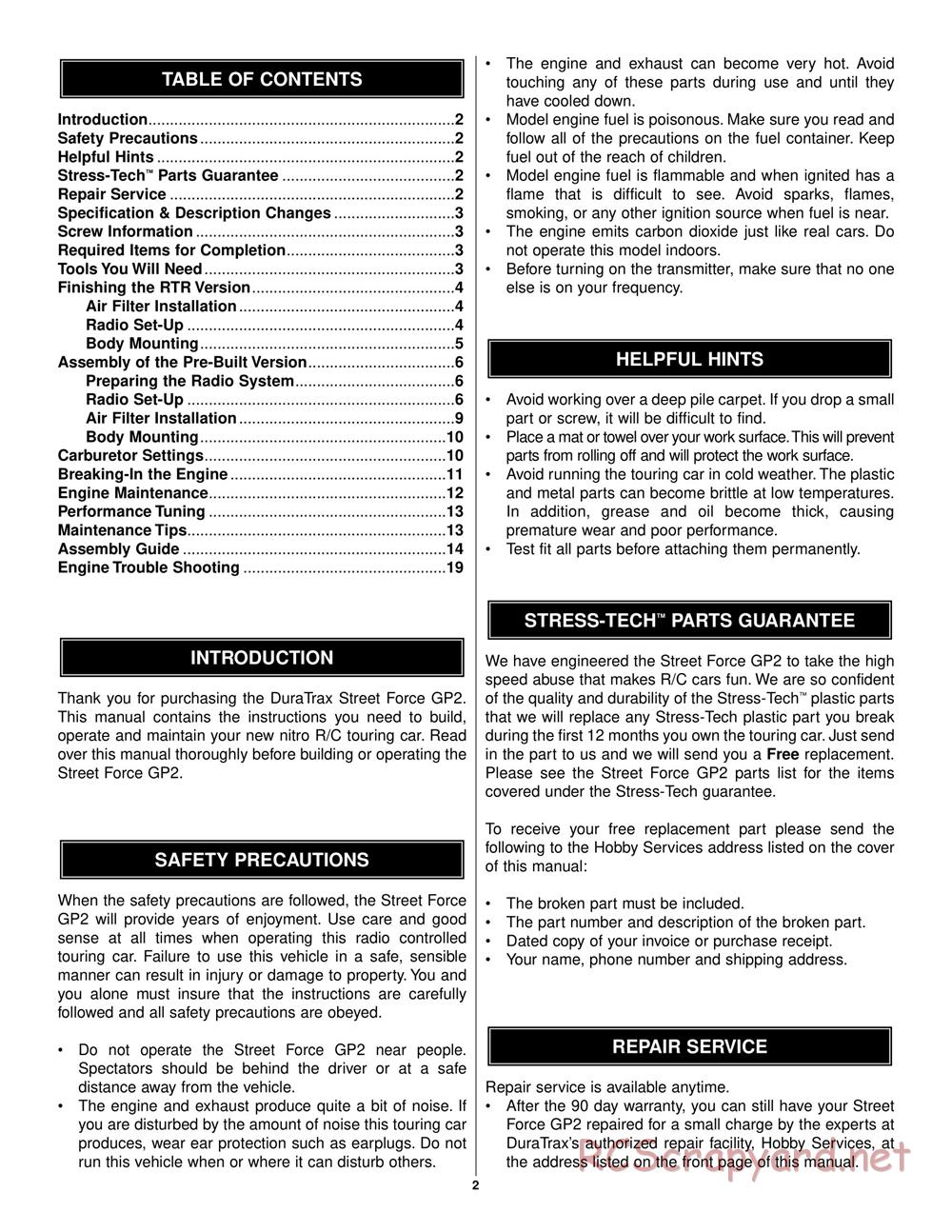 Duratrax - Street Force GP2 - Manual - Page 2