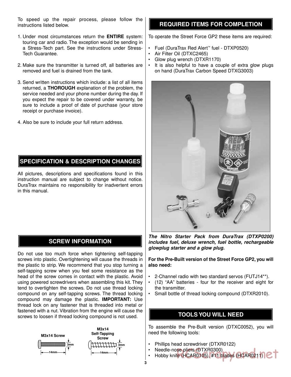 Duratrax - Street Force GP2 - Manual - Page 3