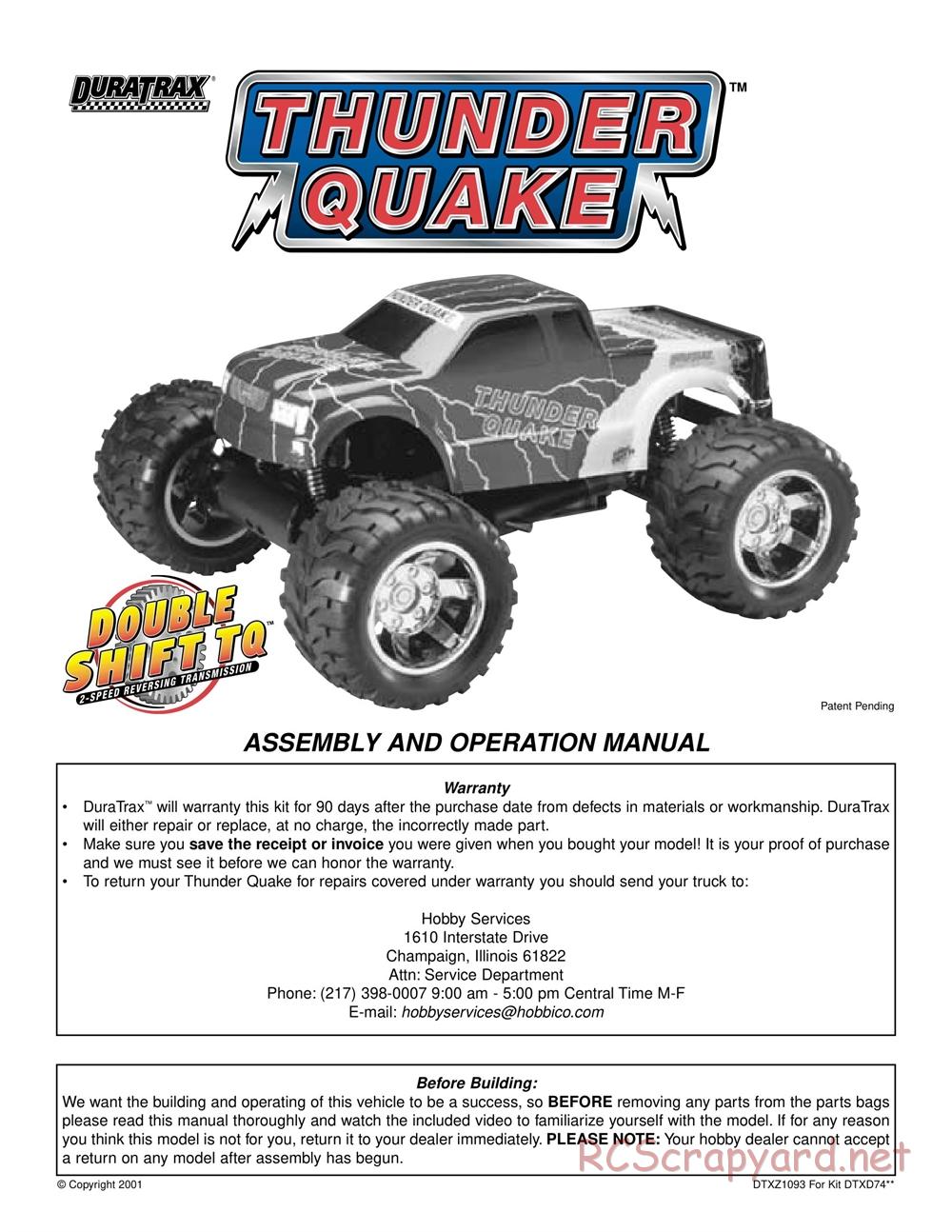 Duratrax - Thunder Quake - Manual - Page 1