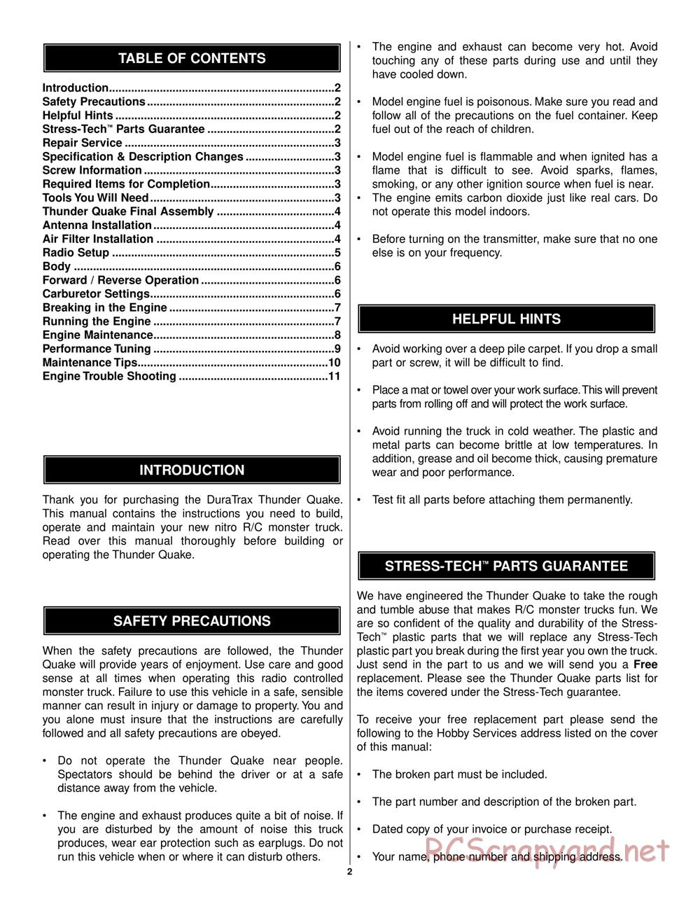 Duratrax - Thunder Quake - Manual - Page 2