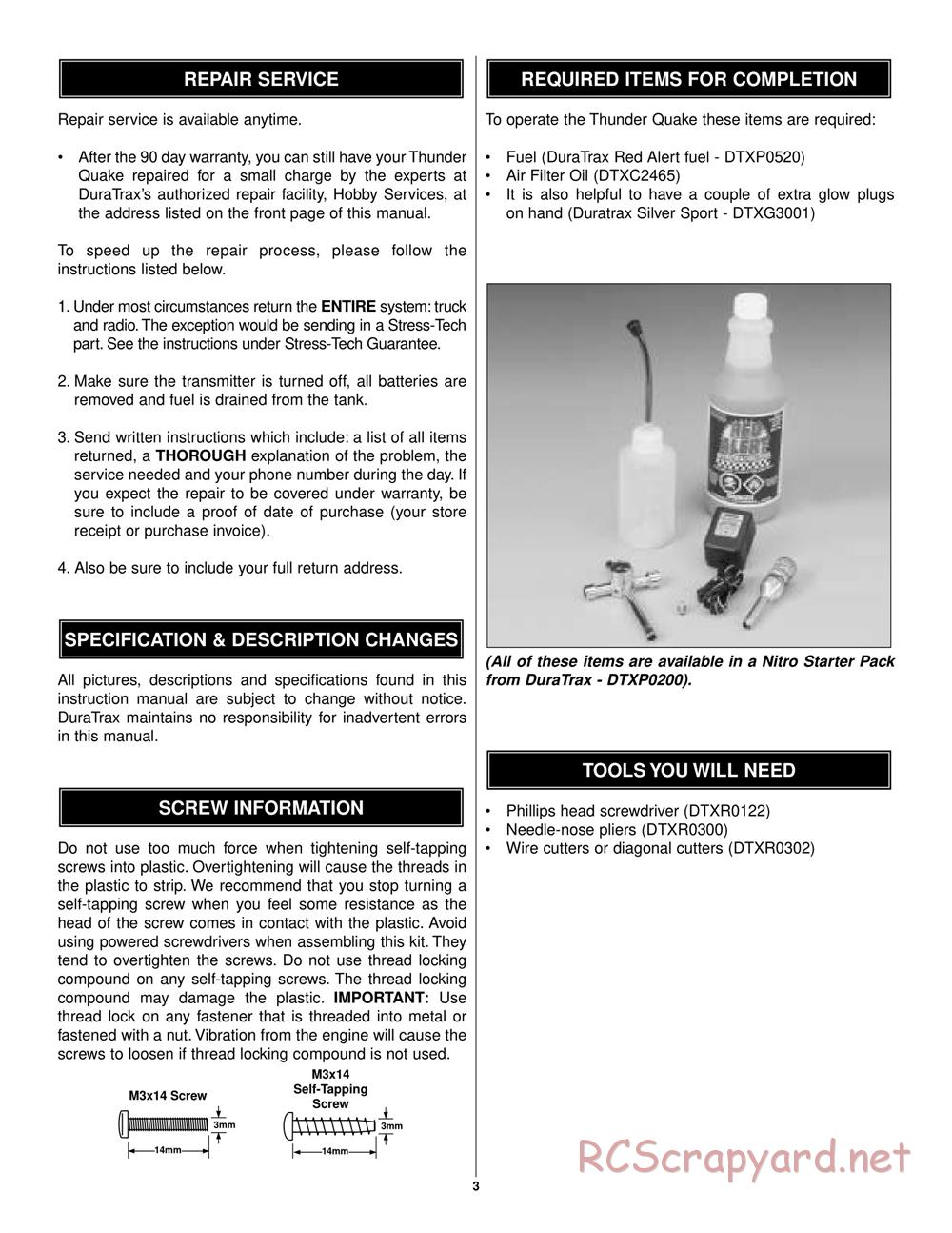 Duratrax - Thunder Quake - Manual - Page 3