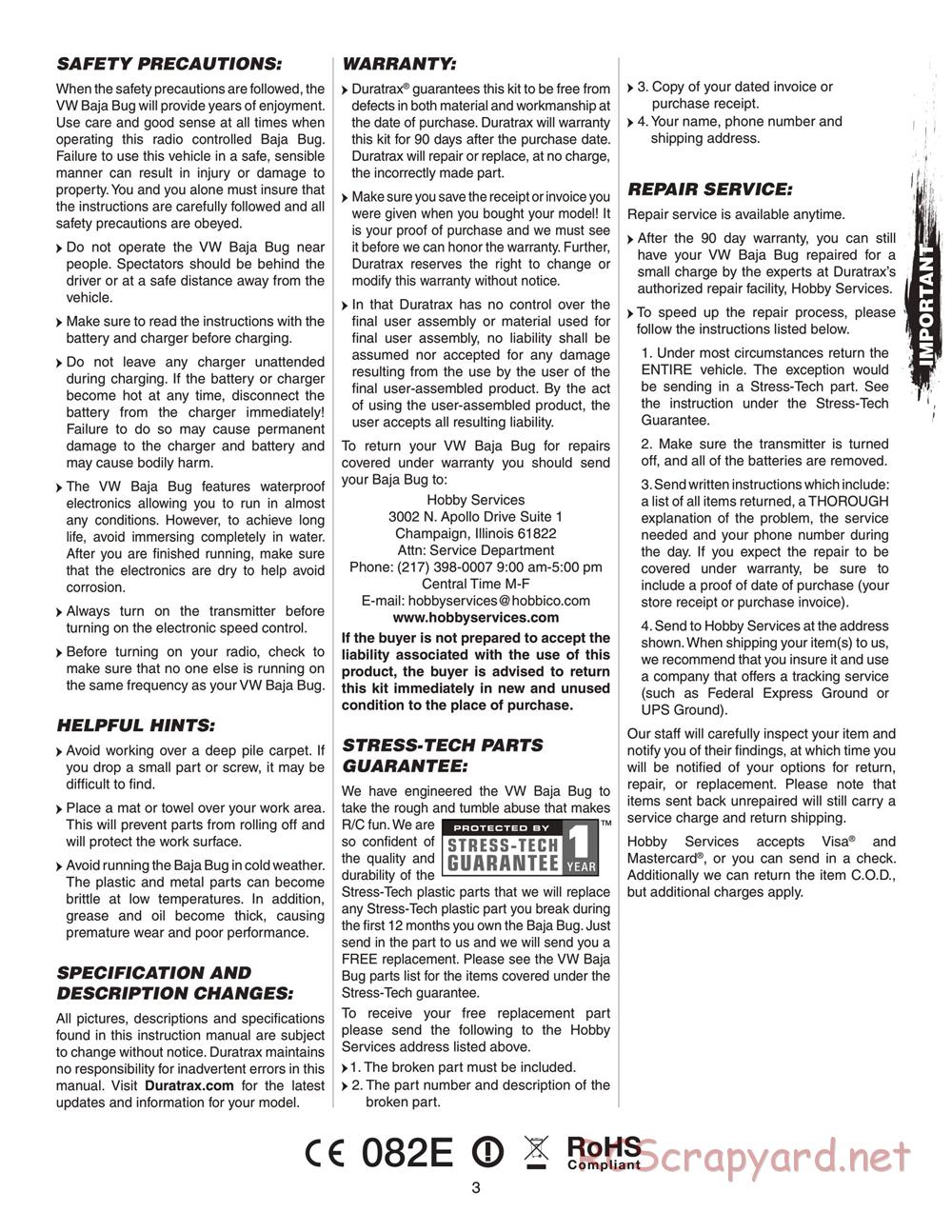 Duratrax - VW Baja Bug - Manual - Page 3