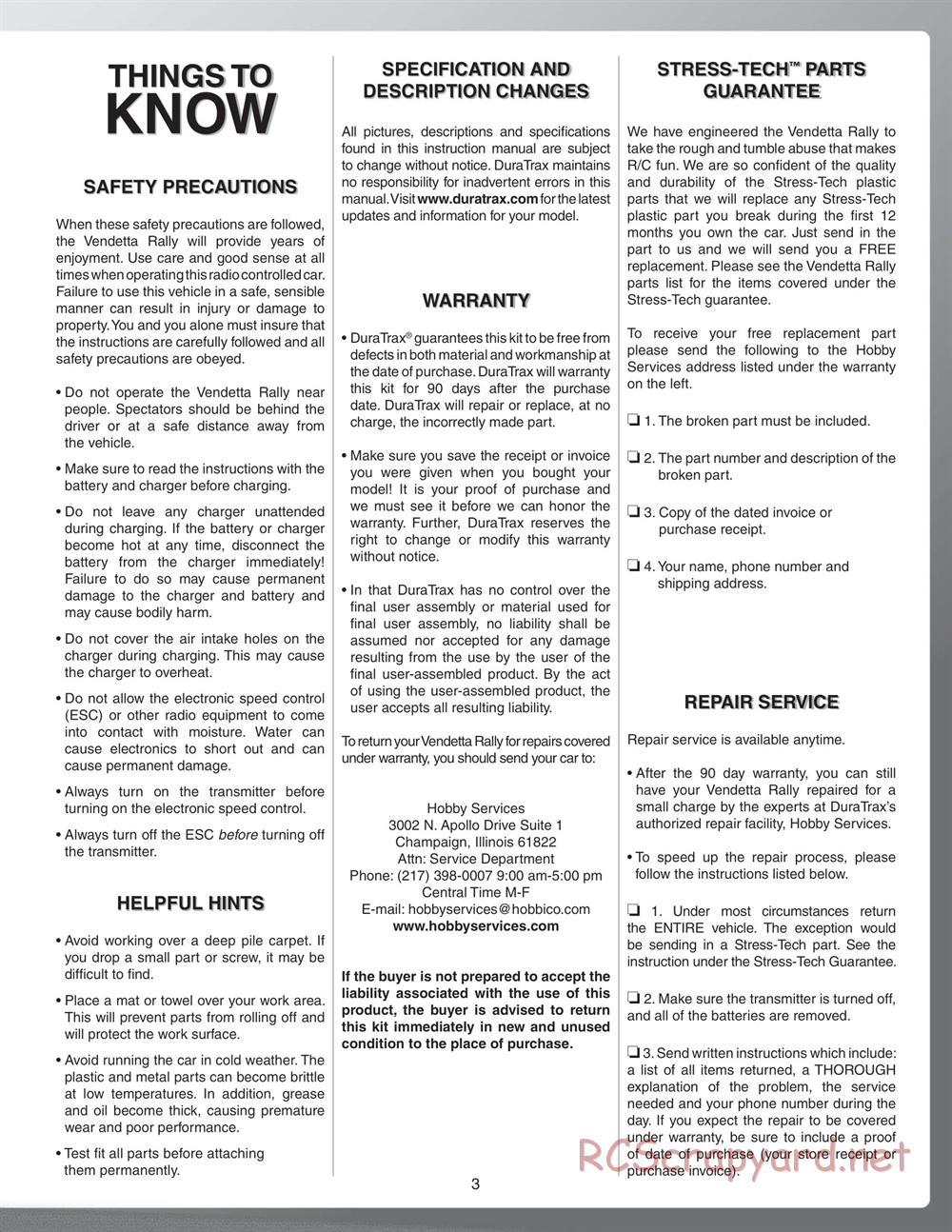 Duratrax - Vendetta Rally - Manual - Page 3