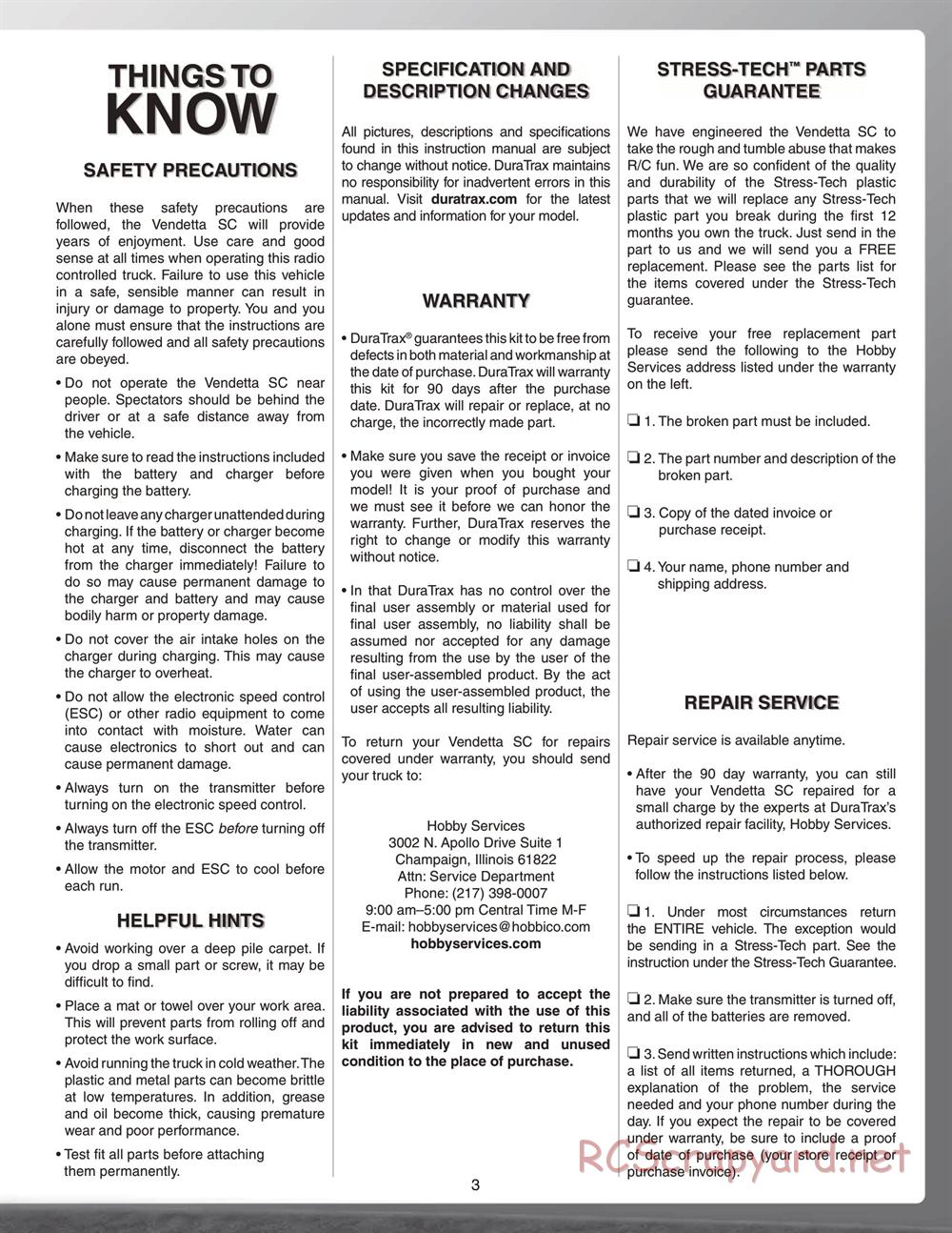 Duratrax - Vendetta SC - Manual - Page 3