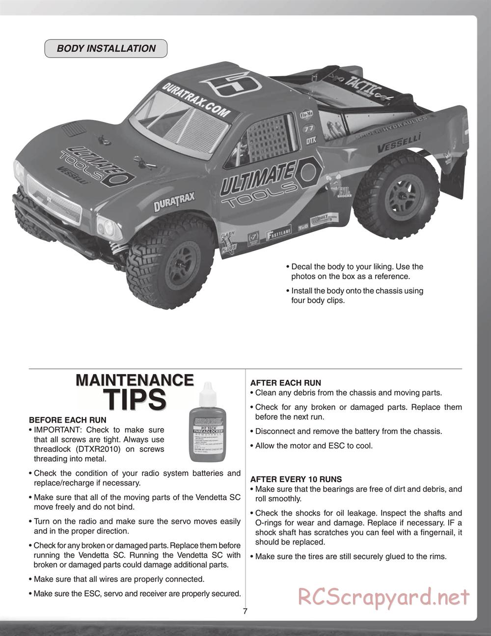 Duratrax - Vendetta SC - Manual - Page 7