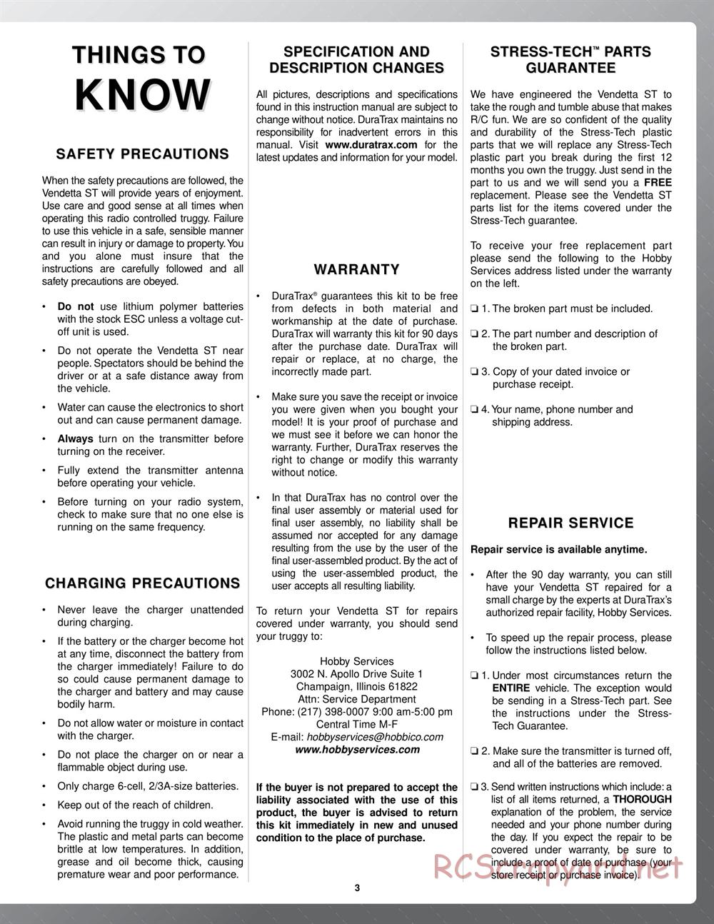 Duratrax - Vendetta ST - Manual - Page 3