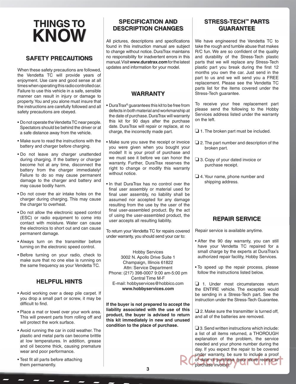 Duratrax - Vendetta TC - Manual - Page 3