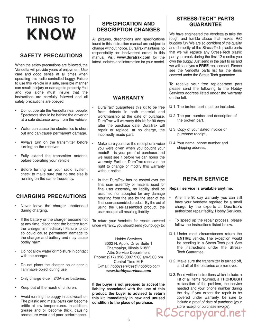 Duratrax - Vendetta Buggy - Manual - Page 3