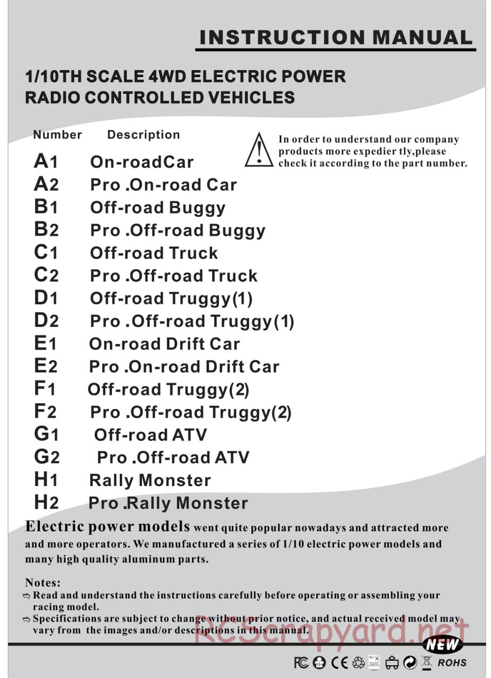 Himoto Racing - 1/10 4WD Electric Models - Manual - Page 1