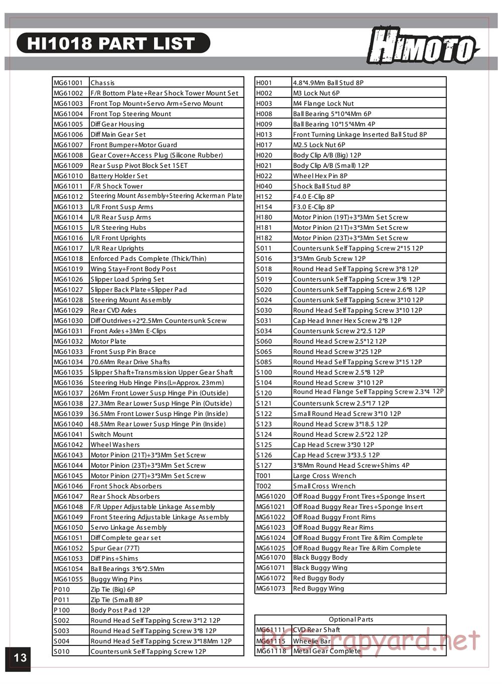 Himoto Racing - Bashe - HI1018 / HI1018BL - Manual - Page 14