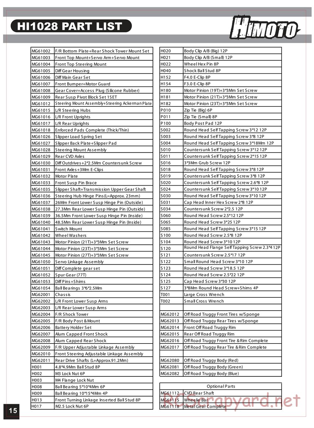 Himoto Racing - Bashe - HI1018 / HI1018BL - Manual - Page 16