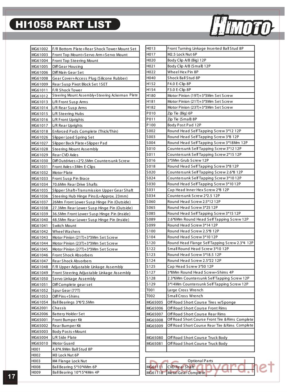 Himoto Racing - Bashe - HI1018 / HI1018BL - Manual - Page 18