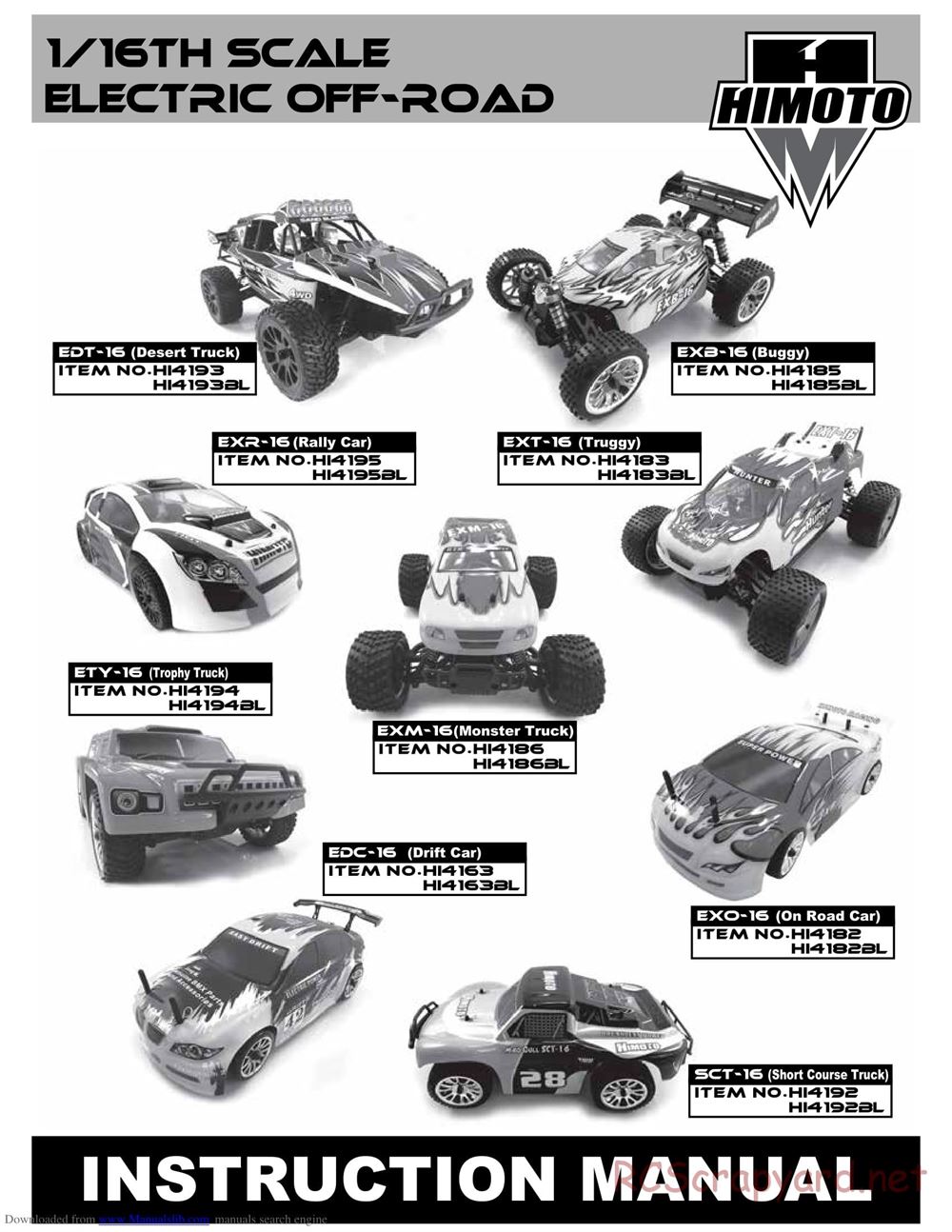 Himoto Racing - 1/16 4WD Electric Models - Manual - Page 1