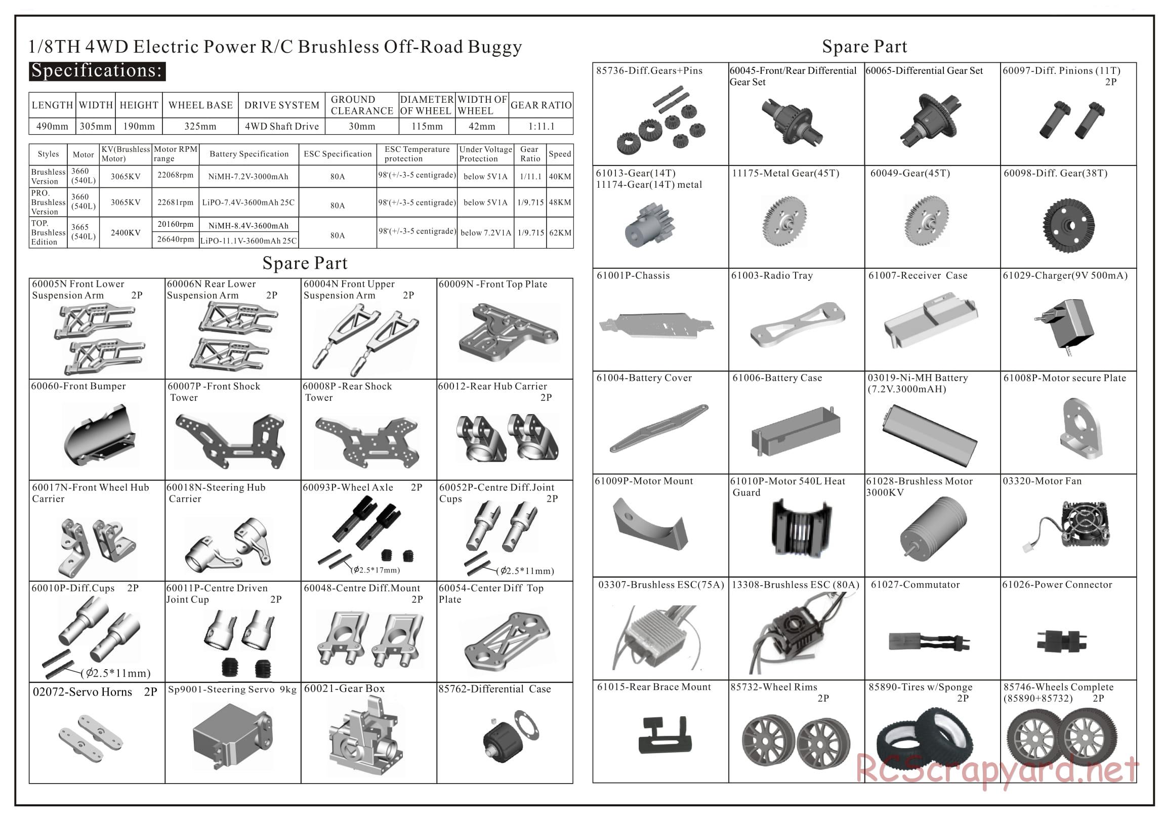 Himoto Racing - Vega8 XB - HI4060 - Exploded View - Page 1