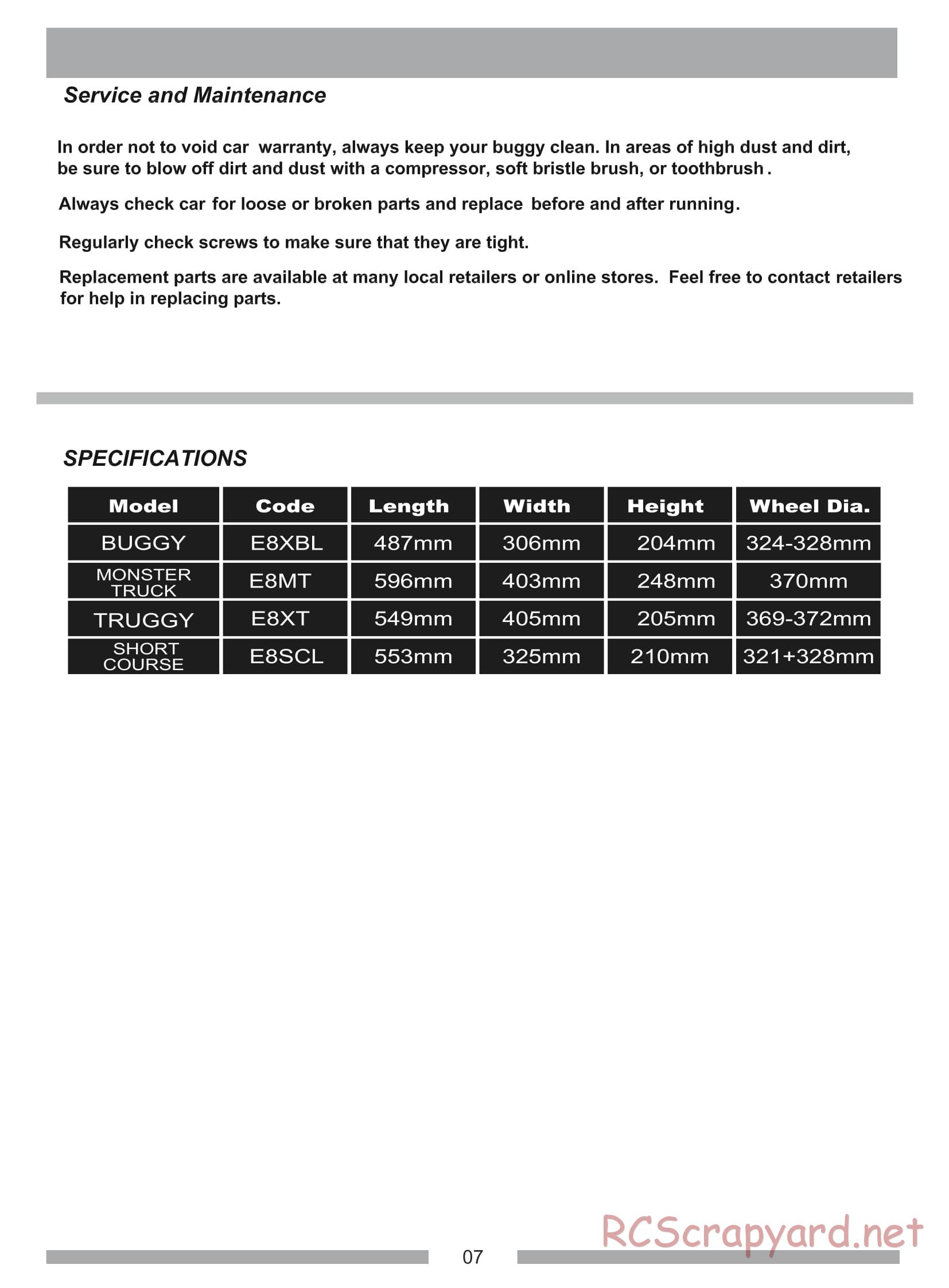 Himoto Racing - Ziege - E8XT / E8XTL - Manual - Page 8