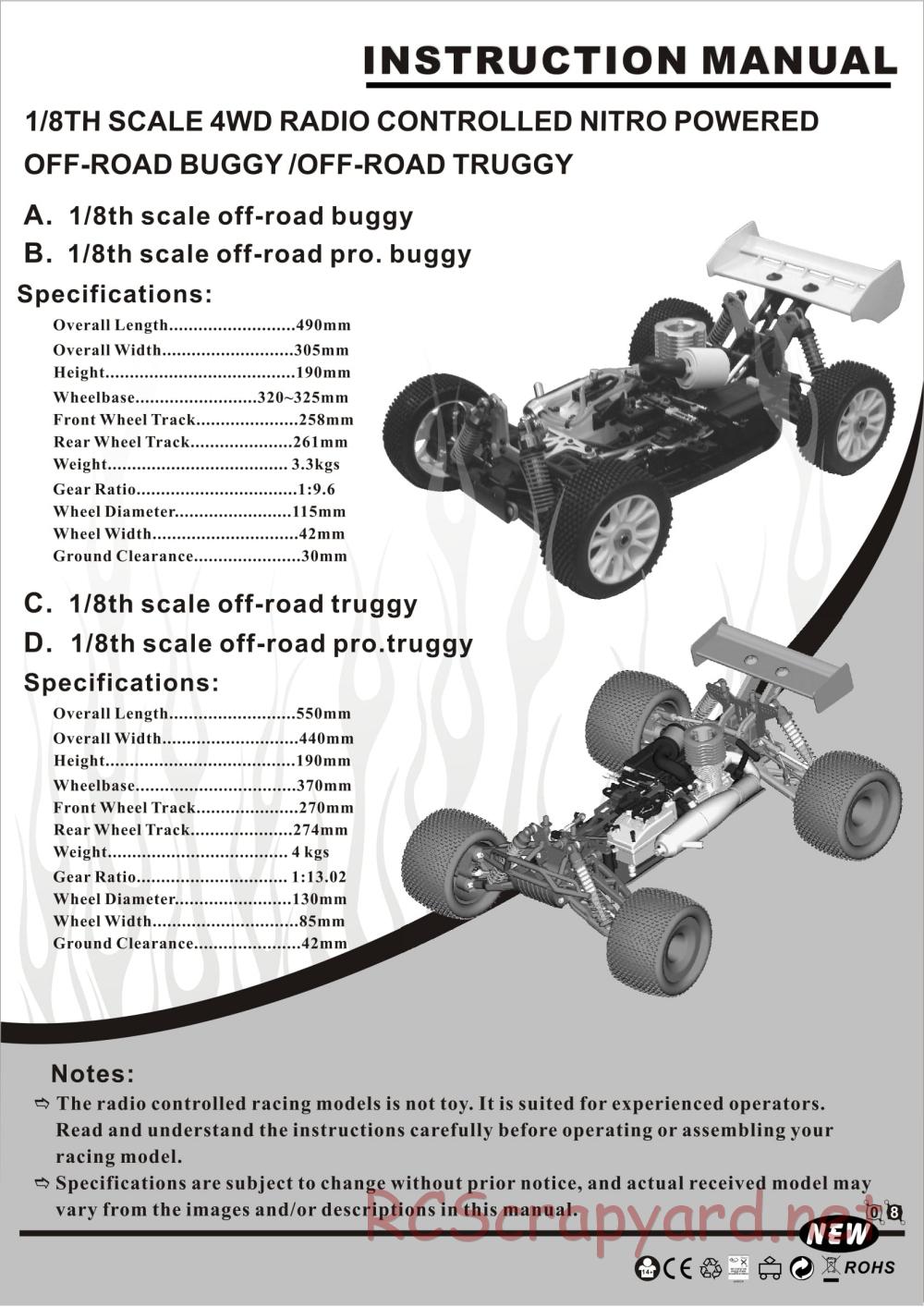 Himoto Racing - 1/8 Truggy - RXT-1 - Manual - Page 1