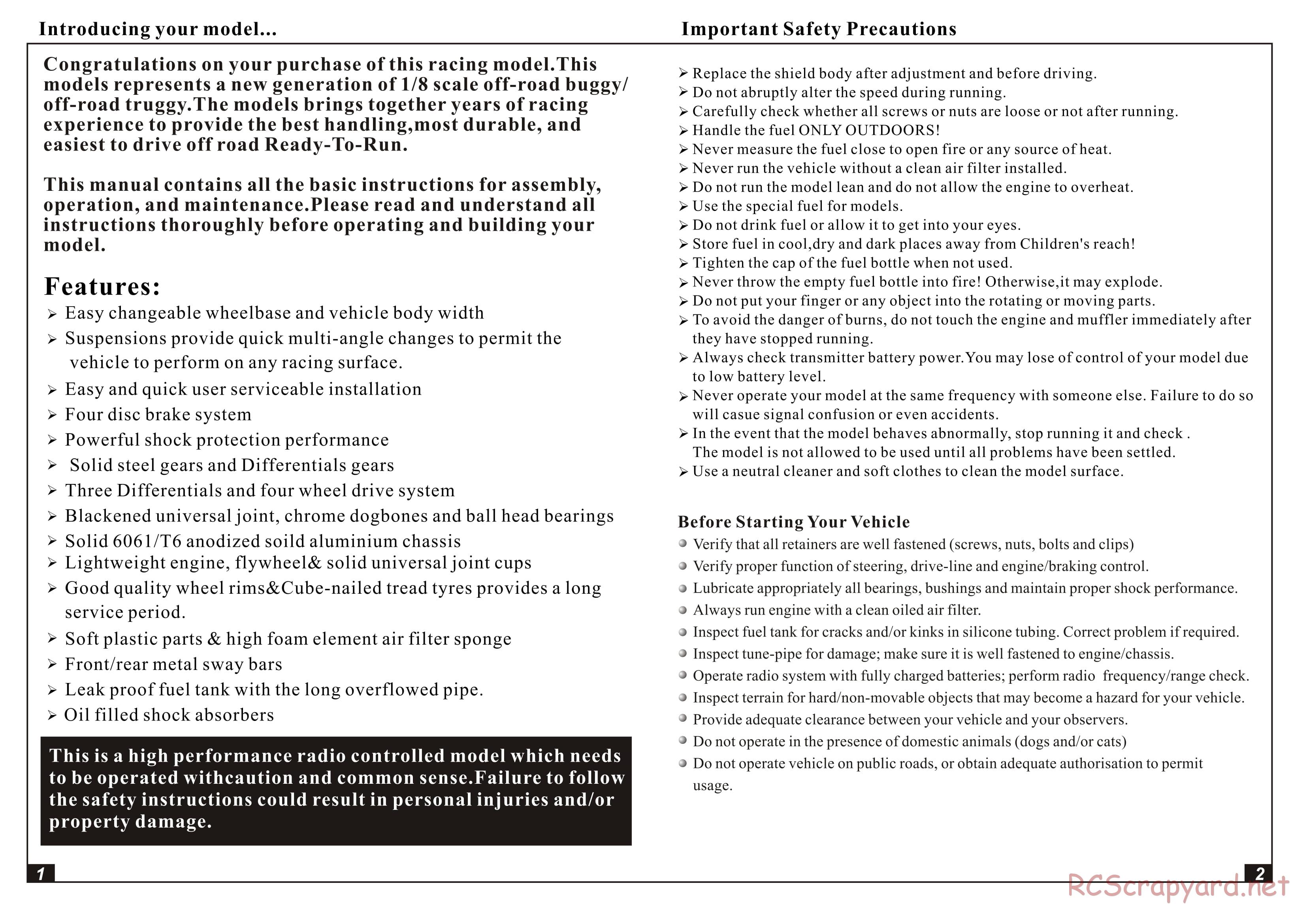 Himoto Racing - 1/8 Truggy - RXT-1 - Manual - Page 2