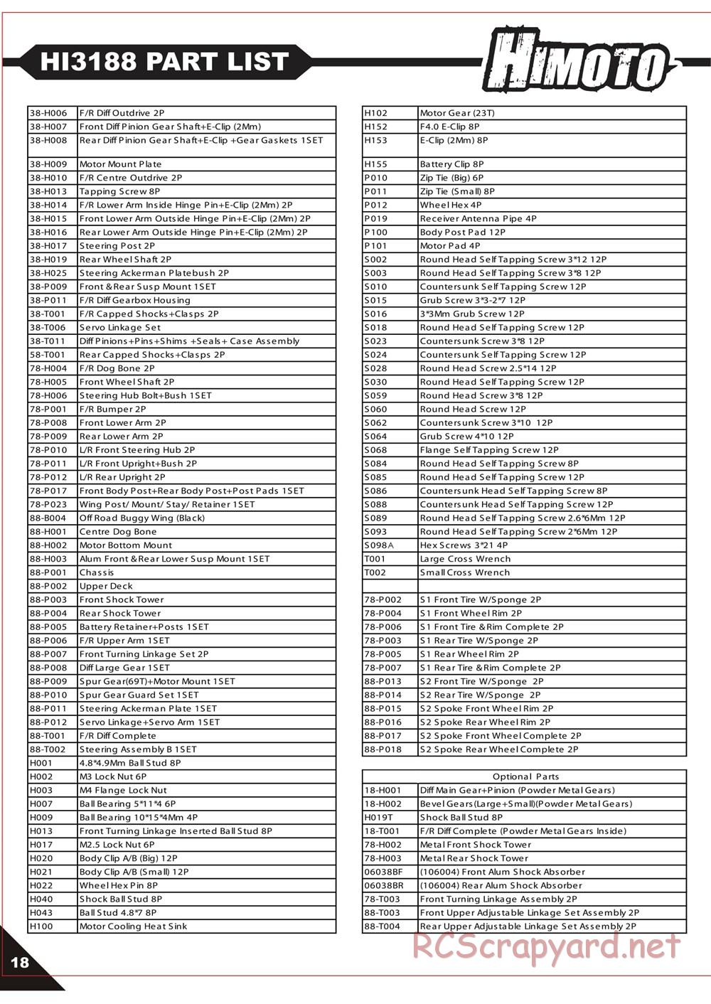 Himoto Racing - Megae MT10 - HI3198 / HI3198BL - Manual - Page 20