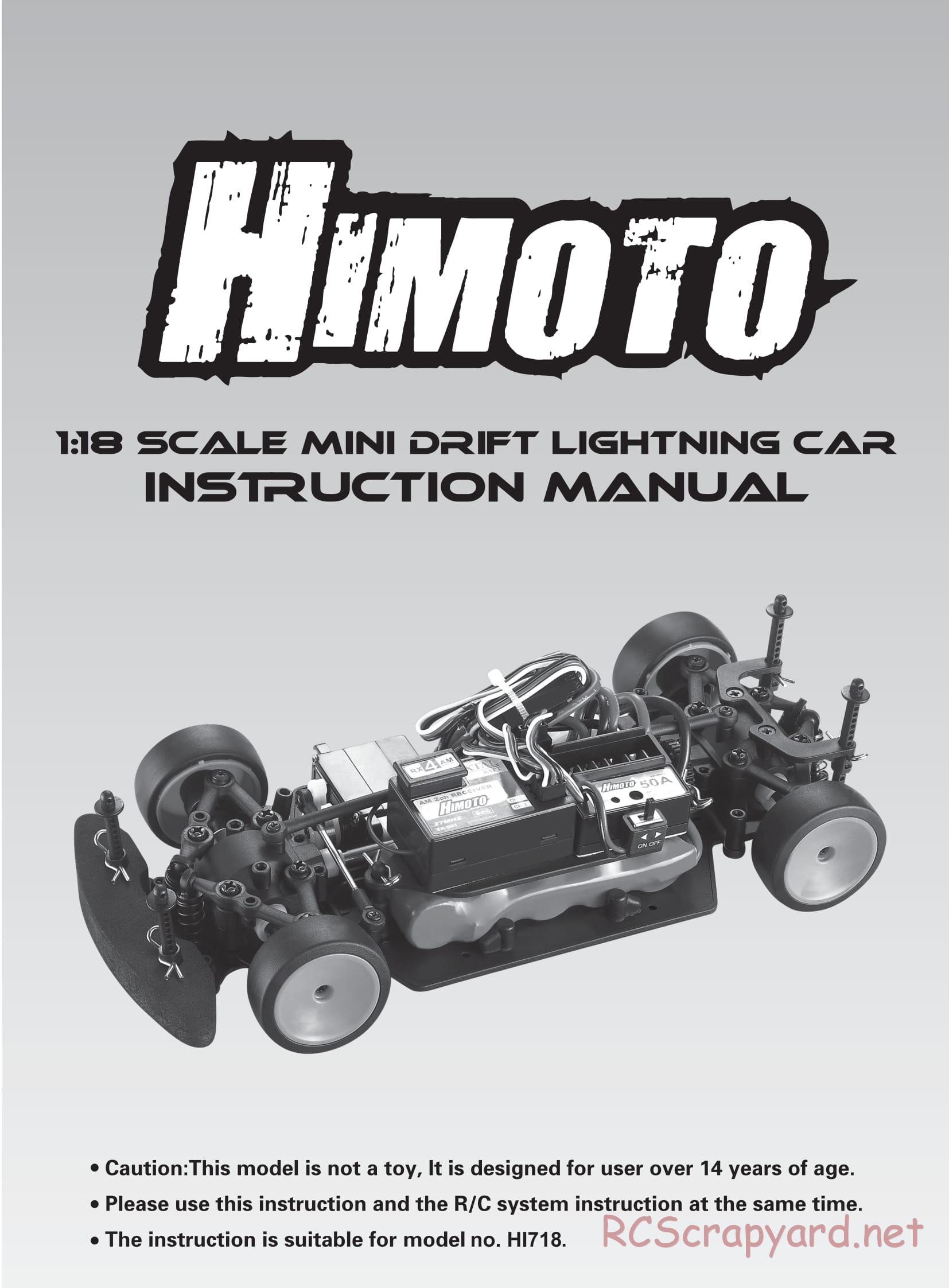 Himoto Racing - Mini Drift Lightning Car - HI718 - Manual - Page 1