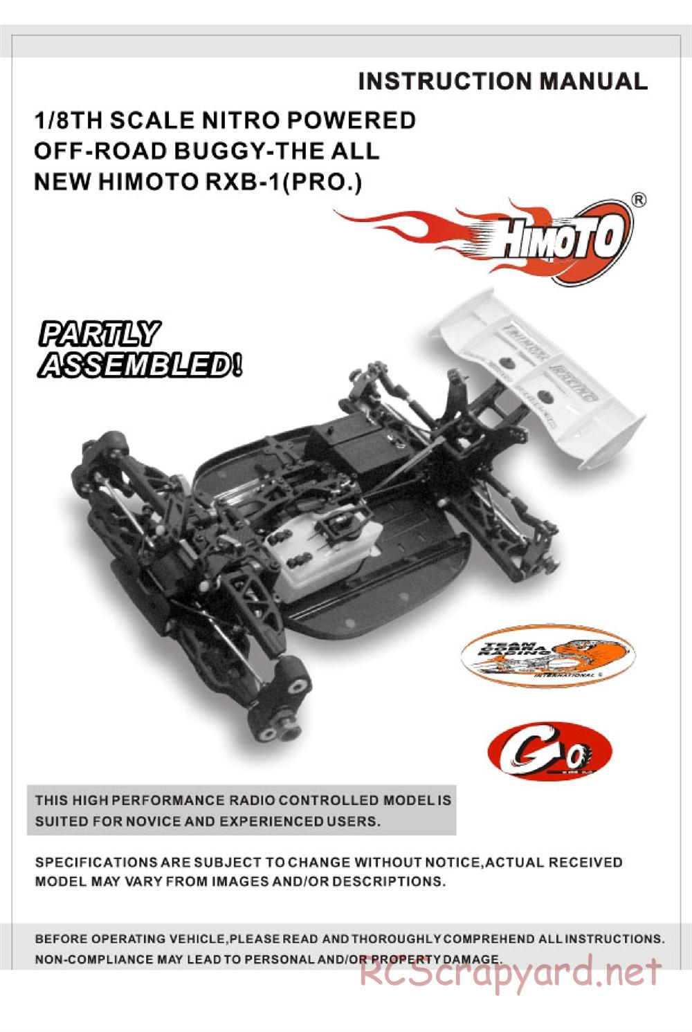 Himoto Racing - 1/8 Buggy - RXB-1 Pro - Manual - Page 1